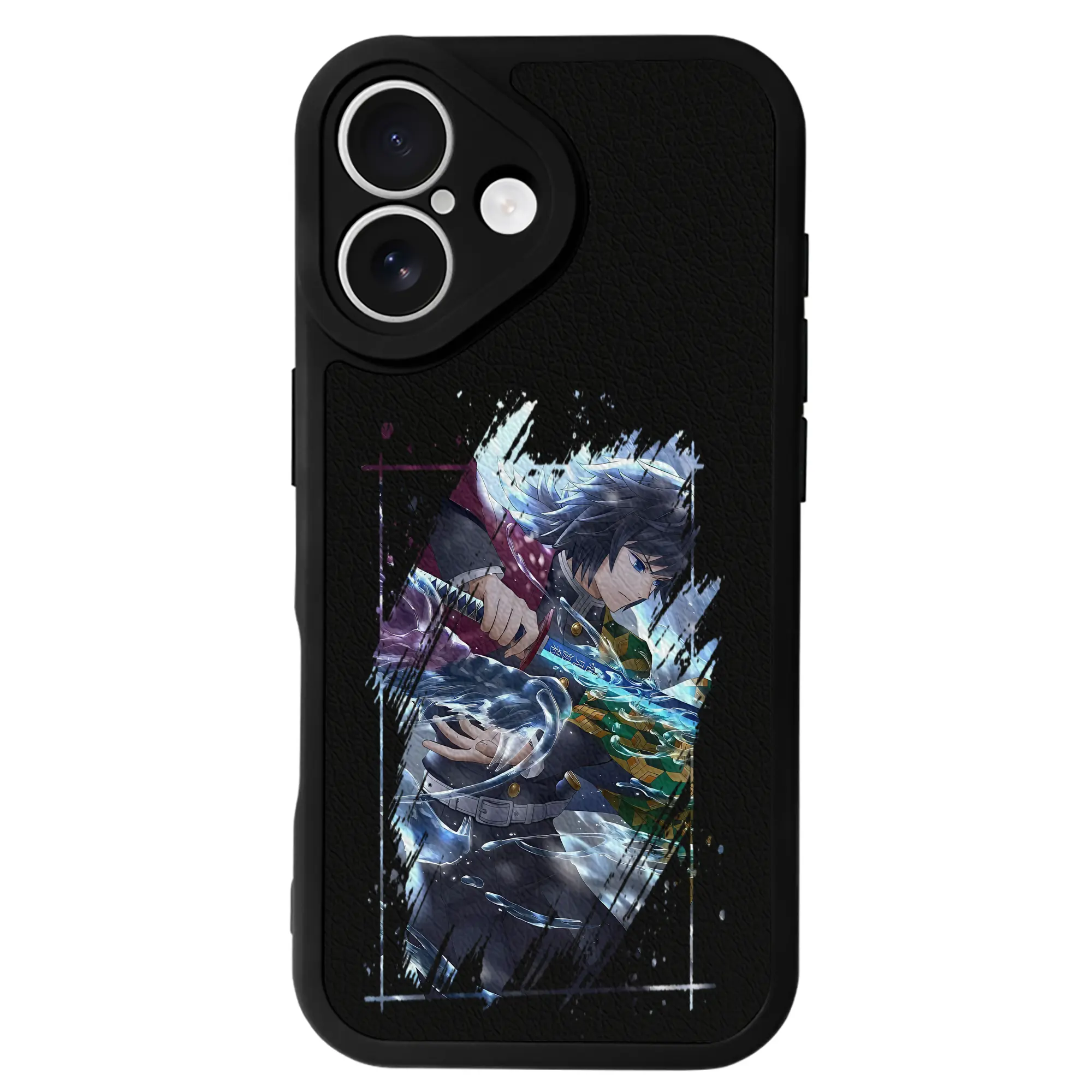 鬼滅の刃 グッズ,冨岡 義勇 - IPhone 16シリーズ対応 ・ シリコンスマホケース ・ レザー調 ・ 高精度フィット ・ 耐衝撃 ・ ワイヤレス充電対応 ・ 精密カット